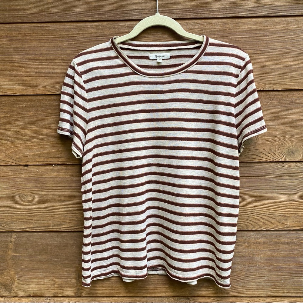 Madewell Brown and Cream Striped Short Sleeve Tee